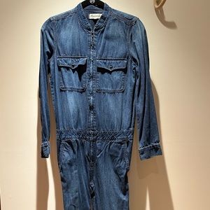 Madewell silk denim zip front coveralls size xs